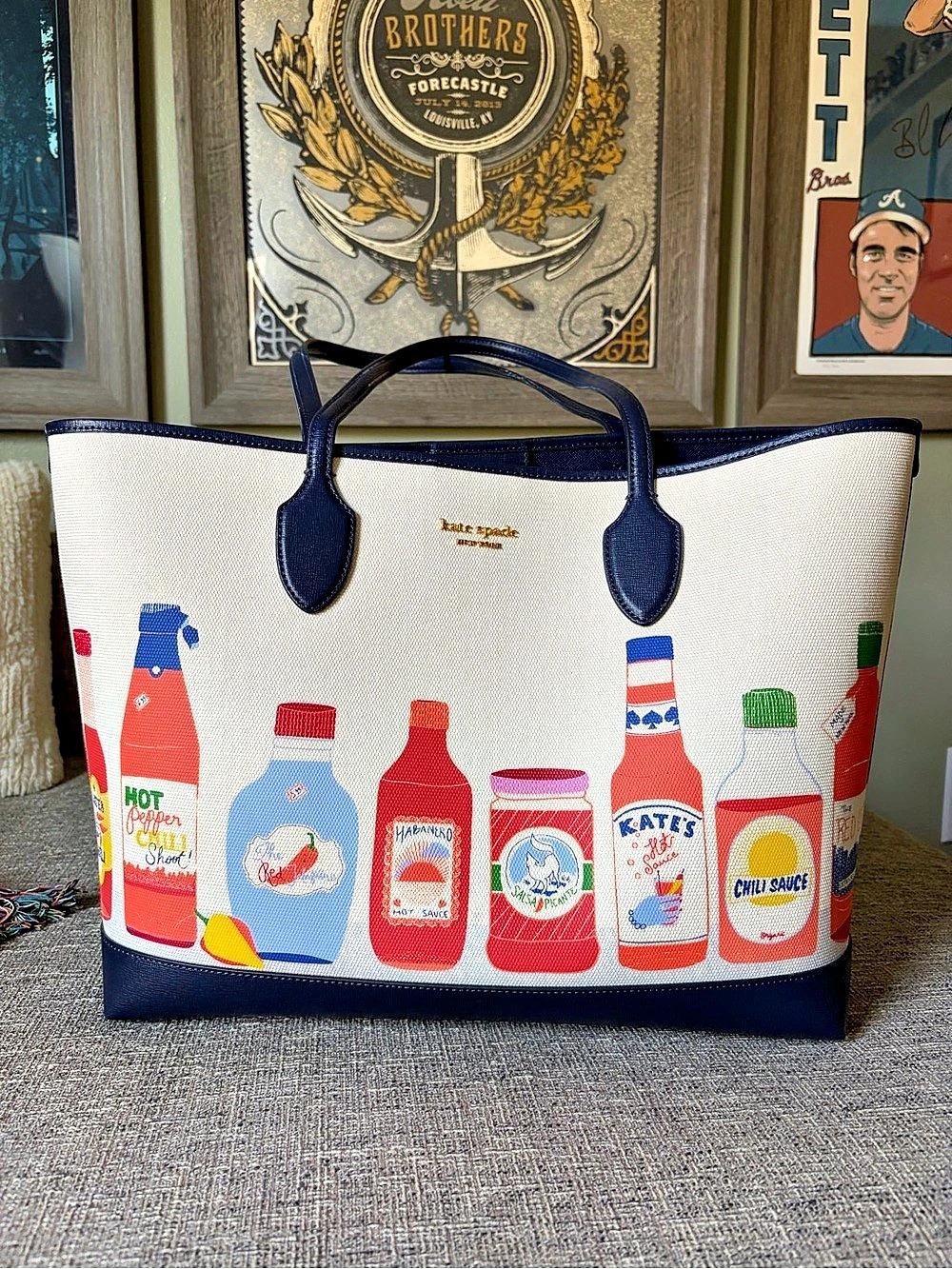 Kate Spade Hot Sauce Tote Printed Tote in White & Blue